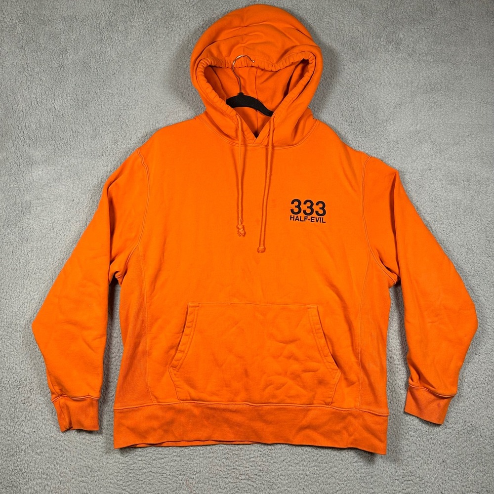 Half-Evil 333 Logo Hoodie Orange Heavyweight Fleece Mens XL Streetwear Hypebeast